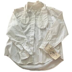 NWT Pendleton Country Sophisticates White Blouse Top Embroidered Tie-Size 10